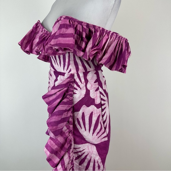 Anthropologie Sika Ruffle Off Shoulder Hawaiian Print Midi Dress Size 4 - Picture 6 of 11